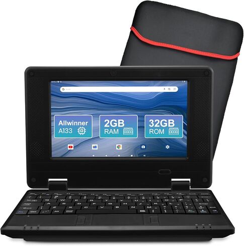 7" Portable Small Laptop, Android 12.0 OS with 2GB RAM 32GB ROM,Processor A133P Type-C 5V 2A Mini Laptop Notebook for Kids (Pink) in Saudi Arabia