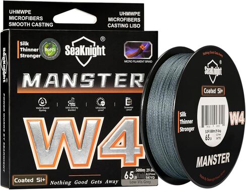 Seaknight W4 4 Strands Braided Lines 300M/500M Super Smooth PE Multifilament Line Carp Fishing Lines Double Coating UV-Proof Saltwater-Proof Fishing Line for Saltwater Sea Fishing 15-100LB in Kuwait