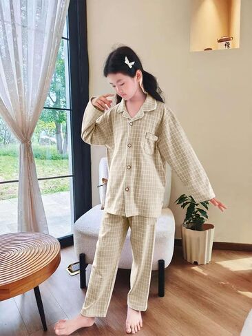 Umeyda Girls Pajamas Winter Long Sleeve Fleece Button Down Sleepwear Kids Soft Fuzzy 2 Pieces Pjs Set for Ages 4-14 in Saudi Arabia