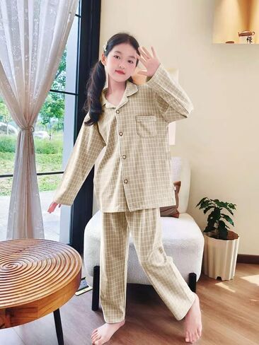 Umeyda Girls Pajamas Winter Long Sleeve Fleece Button Down Sleepwear Kids Soft Fuzzy 2 Pieces Pjs Set for Ages 4-14 in Saudi Arabia