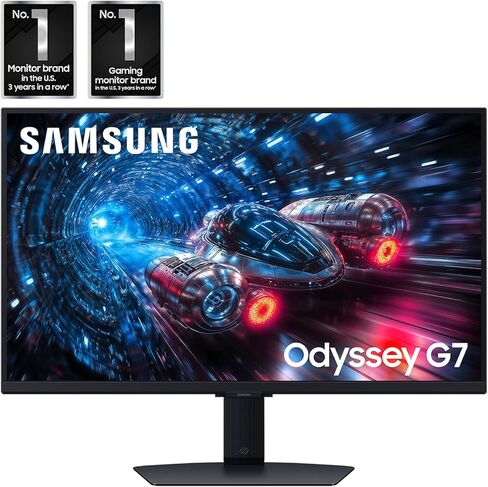شاشة الألعاب Samsung Odyssey G7 G70F مقاس 27 بوصة بدقة FHD، وضع IPS مزدوج سريع، معدل تحديث 4K 180 هرتز، متوافق مع NVIDIA G-Sync، AMD FreeSync™ Premium، حامل مريح، LS27FG706ENXZA in Saudi Arabia