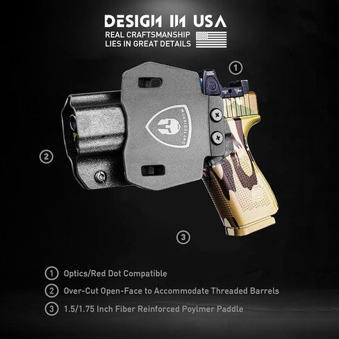 WARRIORLAND OWB Kydex Paddle Holster, Optional for Glock 43/ 43X/ 43Xmos & 17/20/ 21/22/ 23 Gen 3-5, Sig P365XL, Ruger Max-9/ LCP Max .380, Walther PPS M2, Fits 1.5"-1.75" Belt, Optics Cut & Adj. Cant in Kuwait