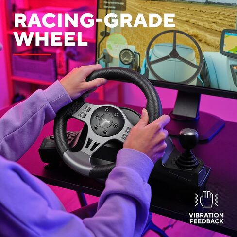 كمبيوتر عجلة القيادة للألعاب Trust GXT 289 Movi وXbox Series X/S وPS4 وNintendo Switch وعجلة سباق مع دواسات ومجاديف نقل الحركة وردود فعل الاهتزاز وSim Racing Farming Simulator / F1 / Gran Turismo in Kuwait