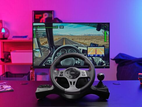 كمبيوتر عجلة القيادة للألعاب Trust GXT 289 Movi وXbox Series X/S وPS4 وNintendo Switch وعجلة سباق مع دواسات ومجاديف نقل الحركة وردود فعل الاهتزاز وSim Racing Farming Simulator / F1 / Gran Turismo in Kuwait