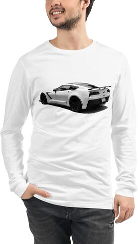 White C7 Sports Car ZR1 Owner Men’s Long Sleeve Shirt in Saudi Arabia