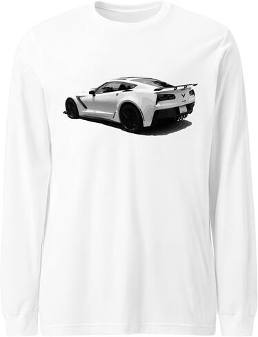 White C7 Sports Car ZR1 Owner Men’s Long Sleeve Shirt in Saudi Arabia