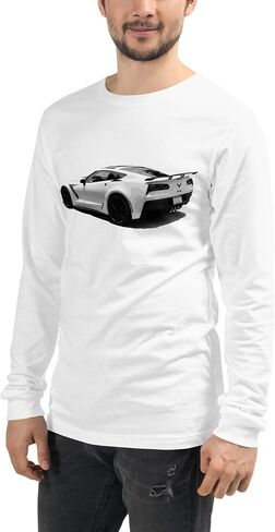 White C7 Sports Car ZR1 Owner Men’s Long Sleeve Shirt in Saudi Arabia