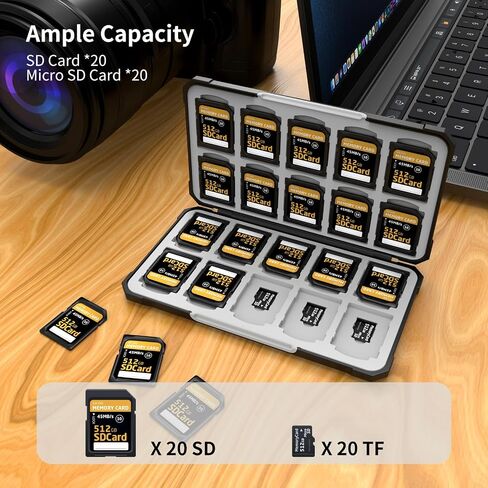 حافظة بطاقة الذاكرة مع 40 فتحة لـ 20 بطاقة Micro SD SDXC SDHC TF و20 بطاقة SD SDXC SDHC، تتميز حامل بطاقة Anyskill SD بتصميم محمول وصغير الحجم لسهولة الحمل in Saudi Arabia