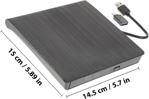 مسجل محرك الأقراص الضوئية USB الخارجي CD DVD مع فتحة صينية التوصيل والتشغيل للكمبيوتر المحمول المكتبي باللون الأسود in Kuwait