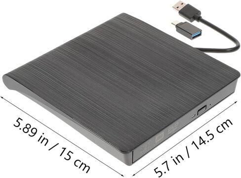 مسجل محرك الأقراص الضوئية USB الخارجي CD DVD مع فتحة صينية التوصيل والتشغيل للكمبيوتر المحمول المكتبي باللون الأسود in Kuwait