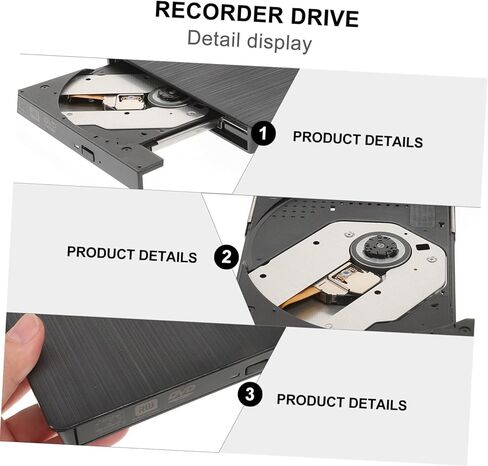 مسجل محرك الأقراص الضوئية USB الخارجي CD DVD مع فتحة صينية التوصيل والتشغيل للكمبيوتر المحمول المكتبي باللون الأسود in Kuwait