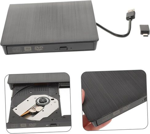 مسجل محرك الأقراص الضوئية USB الخارجي CD DVD مع فتحة صينية التوصيل والتشغيل للكمبيوتر المحمول المكتبي باللون الأسود in Kuwait