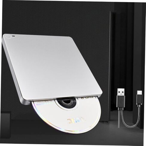 ناسخ أقراص DVD خارجي متعدد الوظائف من النوع C، USB مزدوج الواجهة، نوع الشفط، محرك أقراص ضوئي خفيف الوزن ومحمول للاستخدام المنزلي والمكاتب باللون الفضي in Kuwait