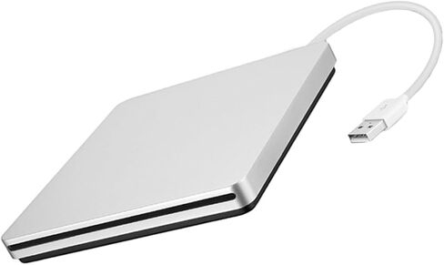 USB External DVD CD ROM Burner Drive Silver Gray Portable Optical Disk Writer for Laptop Desktop Compatible with Windows Data Backup and Movie Playback in Saudi Arabia