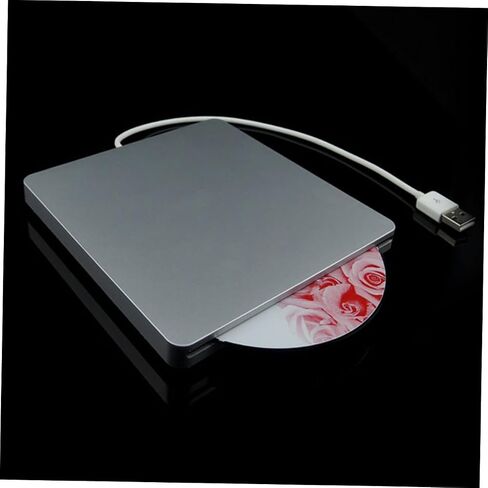 USB External DVD CD ROM Burner Drive Silver Gray Portable Optical Disk Writer for Laptop Desktop Compatible with Windows Data Backup and Movie Playback in Saudi Arabia