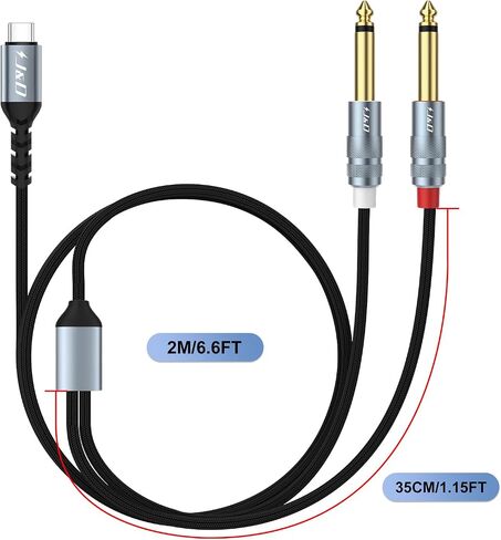 J&D USB C to 1/4 Audio Cable, Type C to Dual 6.35mm Male Jack Plug Adapter Car Auxiliary Stereo Speaker Cord, Compatible with iPhone 16/15 Series, Galaxy S25/24, Laptop, 6.6 Feet in Saudi Arabia