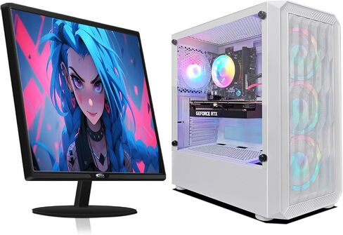 STGAubron Gaming PC Bundle with 24 inch FHD LED Monitor- AMD Ryzen 3 3200G 3.6 GHz, Radeon RX 580 8G, 16G DDR4, 1T SSD, RGB Fan x4, Windows 11 Home in Saudi Arabia