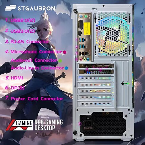 STGAubron Gaming PC Bundle with 24 inch FHD LED Monitor- AMD Ryzen 3 3200G 3.6 GHz, Radeon RX 580 8G, 16G DDR4, 1T SSD, RGB Fan x4, Windows 11 Home in Saudi Arabia
