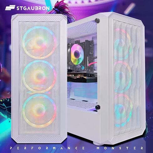 STGAubron Gaming PC Bundle with 24 inch FHD LED Monitor- AMD Ryzen 3 3200G 3.6 GHz, Radeon RX 580 8G, 16G DDR4, 1T SSD, RGB Fan x4, Windows 11 Home in Saudi Arabia