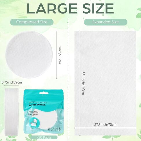 Breling 20 Pack Large Compressed Towel Bath for Travel 55''x 27.5''Soft Bath Disposable Portable Thicken Individually Wrapped Body Towel for Hotel Camping Beach Swimming Gym Sauna Spa Hiking Trip Pet in Saudi Arabia