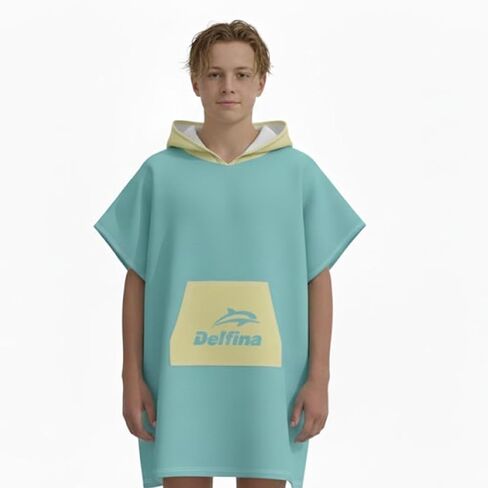 Delfina Surf Poncho Hooded Towel – Absorbent Microfiber Swim Robe with Pocket, Perfect Changing Towel Robe for Women, Men and Kids for Surfing, Beach & Watersports | Adults in Saudi Arabia