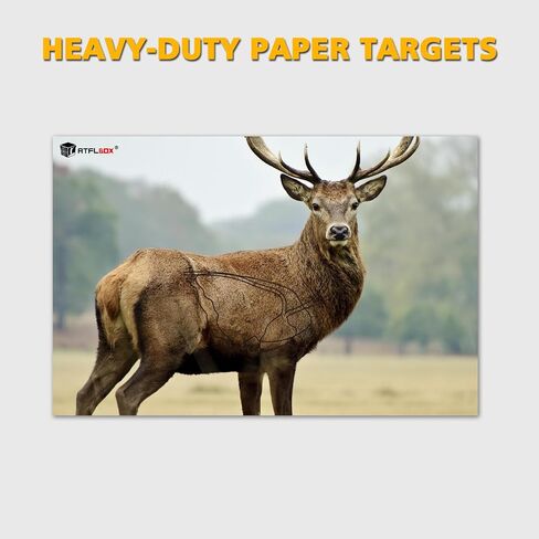 Atflbox 23" x 35" Highly Visible Non-Reactive Animal Shooting Paper Target, Big Game Realistic Deer Heavy-Duty Paper Targets for Use with All Guns & Calibers - Folded in Saudi Arabia