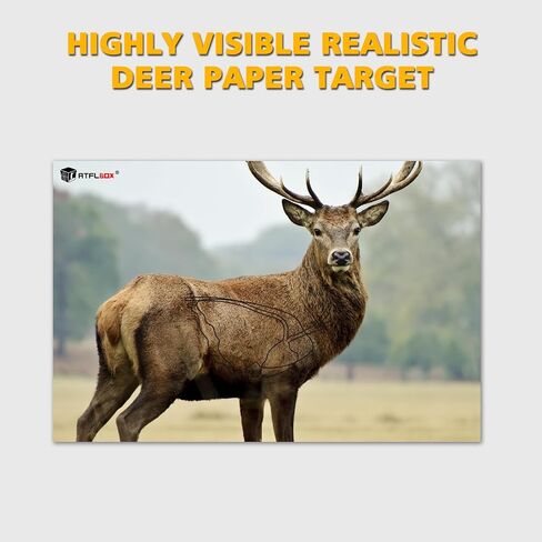 Atflbox 23" x 35" Highly Visible Non-Reactive Animal Shooting Paper Target, Big Game Realistic Deer Heavy-Duty Paper Targets for Use with All Guns & Calibers - Folded in Saudi Arabia