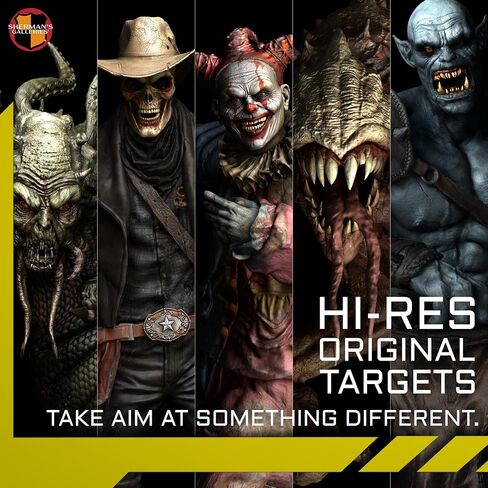 SHERMAN'S GALLERIES Pack 2: Nightmare Legions Edition - 20"×28" - 10 Paper Shooting Targets, Assorted Characters - USA Brand, Made in Japan in Saudi Arabia