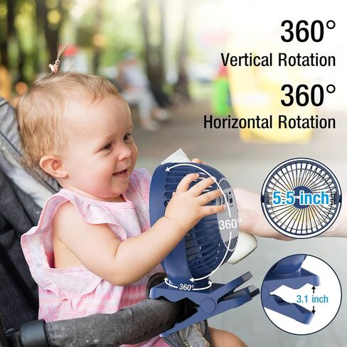 Portable Clip on Fan 65 Working Hours, Camping Fans with LED Lights & Hook, 12000 Capacity Battery Operated Fan with Clamp, USB Rechargeable for Desk, Tent, Treadmill, Stroller, Golf Cart, Home in Kuwait