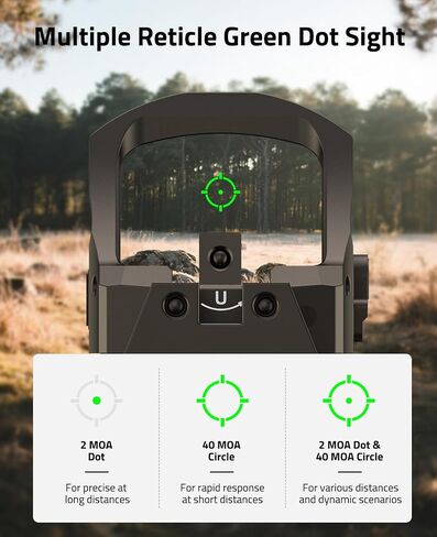 CVLIFE Solar Auto-Brightness Green Dot Sight for RMS RMSc, 2 MOA Dot & 40 MOA Circle Motion Awake Reflex Sight Optics for Compact Pistol, 3000G Shockproof with Adapter for RMR/MOS/Picatinny in Saudi Arabia