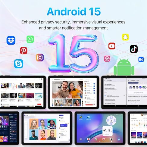 Android 15 Tablet 10.1 inch,18(6+12) GB+128GB+2TB Expandable 2025 Widevine L1 Tablets with Speed 2.0 GHz,1280x800 HD IPS,FM Radio, 5000mAh,WiFi6,GPS,Bluetooth,Travel Gift,Kids Space,YT Kids in Kuwait