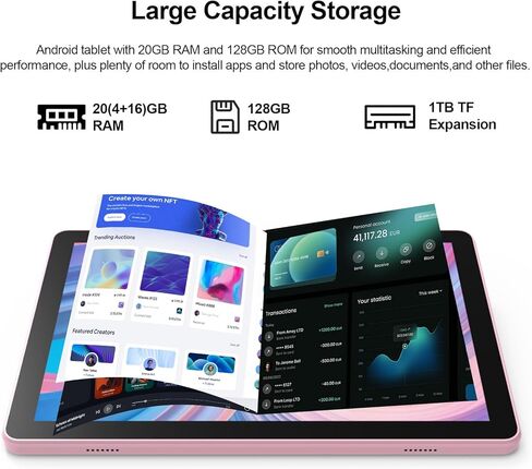 Tablet 10.1Inch Android 15.0, RAM 20GB(4+16Expand)+ROM 128GB, 6000mAh Battery, 2+8MP Dual Camera, 1280*800 IPS HD Touch Screen Tab PC Set with Keyboard+Mouse+Protective Case+Stylus, (Pink) in Kuwait