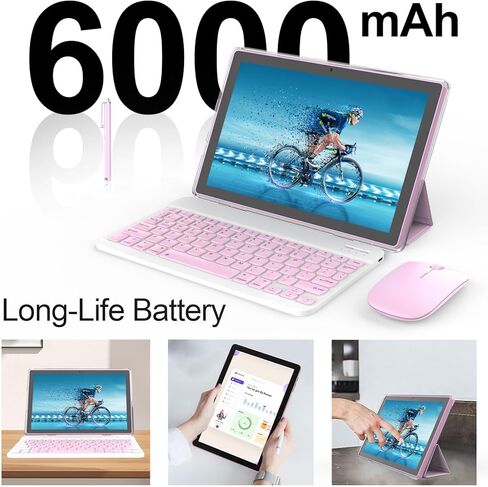 Tablet 10.1Inch Android 15.0, RAM 20GB(4+16Expand)+ROM 128GB, 6000mAh Battery, 2+8MP Dual Camera, 1280*800 IPS HD Touch Screen Tab PC Set with Keyboard+Mouse+Protective Case+Stylus, (Pink) in Kuwait