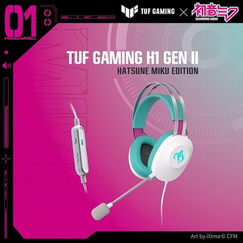 ASUS TUF Gaming H1 Gen II Hatsune Miku Edition Wired USB Gaming Headset with Mic – 40mm Drivers, Virtual 7.1 Surround Sound, TeamSpeak-Certified Mic, Removeable Ear Cushions, for PC, PS5 - Aqua in Saudi Arabia