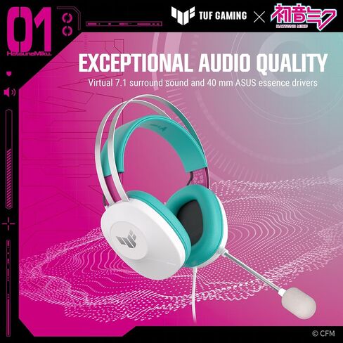 ASUS TUF Gaming H1 Gen II Hatsune Miku Edition Wired USB Gaming Headset with Mic – 40mm Drivers, Virtual 7.1 Surround Sound, TeamSpeak-Certified Mic, Removeable Ear Cushions, for PC, PS5 - Aqua in Saudi Arabia