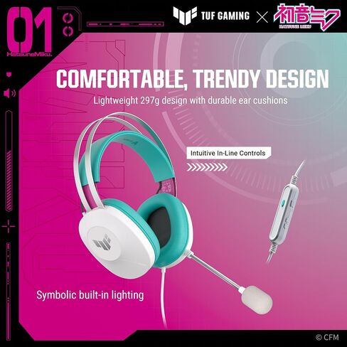 ASUS TUF Gaming H1 Gen II Hatsune Miku Edition Wired USB Gaming Headset with Mic – 40mm Drivers, Virtual 7.1 Surround Sound, TeamSpeak-Certified Mic, Removeable Ear Cushions, for PC, PS5 - Aqua in Saudi Arabia