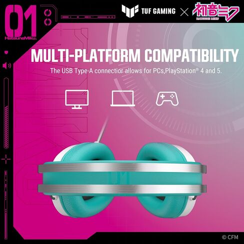 ASUS TUF Gaming H1 Gen II Hatsune Miku Edition Wired USB Gaming Headset with Mic – 40mm Drivers, Virtual 7.1 Surround Sound, TeamSpeak-Certified Mic, Removeable Ear Cushions, for PC, PS5 - Aqua in Saudi Arabia