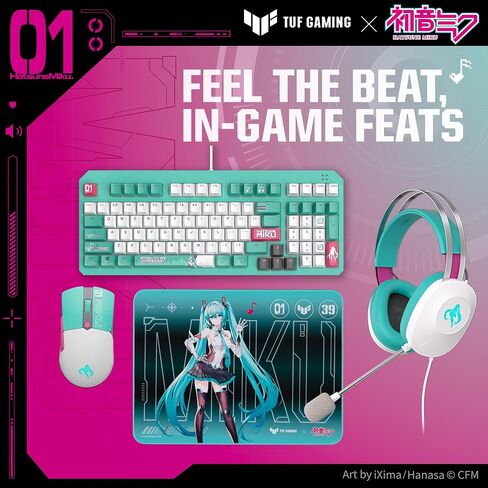 ASUS TUF Gaming H1 Gen II Hatsune Miku Edition Wired USB Gaming Headset with Mic – 40mm Drivers, Virtual 7.1 Surround Sound, TeamSpeak-Certified Mic, Removeable Ear Cushions, for PC, PS5 - Aqua in Saudi Arabia