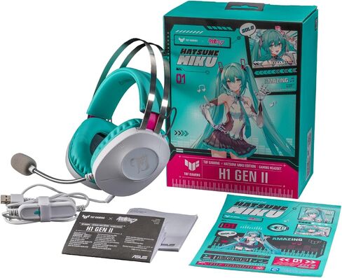 ASUS TUF Gaming H1 Gen II Hatsune Miku Edition Wired USB Gaming Headset with Mic – 40mm Drivers, Virtual 7.1 Surround Sound, TeamSpeak-Certified Mic, Removeable Ear Cushions, for PC, PS5 - Aqua in Saudi Arabia