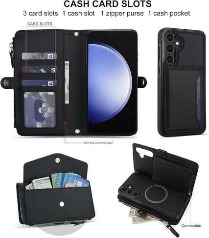 حافظة هاتف Asuwish لهاتف Samsung Galaxy S23 FE 5G غطاء محفظة متوافق مع واقي شاشة Magsafe RFID وحزام حول الجسم وحزام فليب وفتحة وسحاب ومحفظة خلوية S 23 EF S23FE 23S أحمر in Saudi Arabia