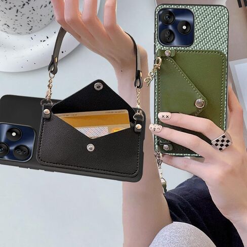 for BLU G64L 5G Wallet Case Crossbody Chain Strip, Blu G64L 2025 Phone Cover Back Purse with Card Holder for Women Girly, Credit-Card Slots with Faux Learher Wrist Strap - Black in Saudi Arabia