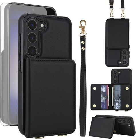 Asuwish Phone Case for Samsung Galaxy S23 5G Wallet Cell Cover with Tempered Glass Screen Protector Wrist Crossbody Strap RFID Blocking Card Holder S 23 23S GS23 G5 SM-S911U 6.1 inch Women Dark Purple in Saudi Arabia