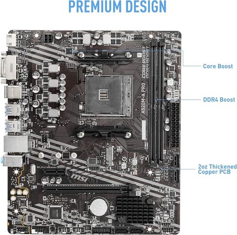 اللوحة الأم للألعاب MSI A520M-A PRO (AMD AM4، DDR4، PCIe 4.0، SATA 6 جيجابايت/ثانية، Dual M.2، USB 3.2 Gen 1، DVI/HDMI، Micro-ATX) (متجددة) in Saudi Arabia