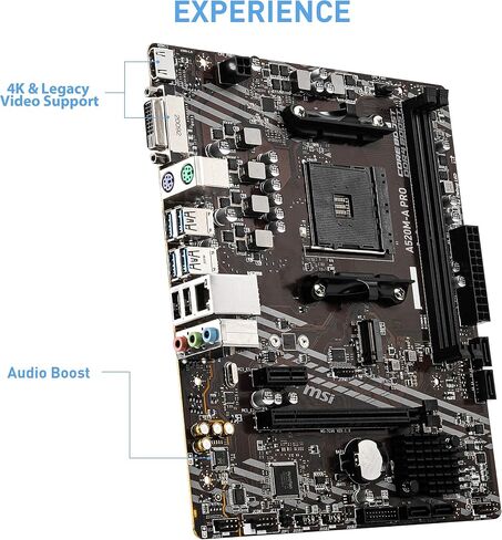 اللوحة الأم للألعاب MSI A520M-A PRO (AMD AM4، DDR4، PCIe 4.0، SATA 6 جيجابايت/ثانية، Dual M.2، USB 3.2 Gen 1، DVI/HDMI، Micro-ATX) (متجددة) in Saudi Arabia