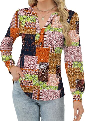 Rapbin Womens v Neck Long Sleeve Button Down Tunic Blouses Fall Fashion 2025 tops legated leghed assy for leggings in Saudi Arabia