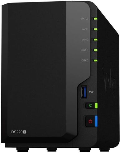 خادم Synology DiskStation DS220+ NAS مع وحدة المعالجة المركزية Celeron بسرعة 2.0 جيجا هرتز، وذاكرة 6 جيجا بايت، وتخزين محرك أقراص ثابتة سعة 16 تيرابايت، ومنفذي LAN بسرعة 1 جيجابت، ونظام تشغيل DSM in Saudi Arabia