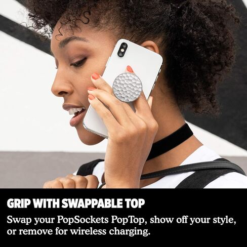 PopSockets: PopGrip Expanding Stand and Grip with a Swappable Top for Phones & Tablets - Hammered Metal Silver in Saudi Arabia