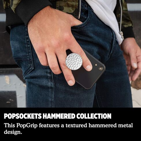 PopSockets: PopGrip Expanding Stand and Grip with a Swappable Top for Phones & Tablets - Hammered Metal Silver in Saudi Arabia