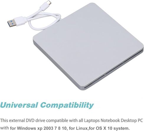 External DVD Drive USB 3.0 Type C Slim Lightweight Abs Portable Cd DVD Burner Optical Drive Rewriter Player for Laptop Desktop Pc Linux Os in Saudi Arabia