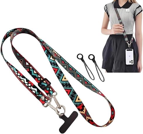 Boho Adjustable Crossbody Phone Lanyard with Black Clips and 2 Small Black Ropes iPhone Case ID Holder Keys Anti Theft Travel Essential in Saudi Arabia